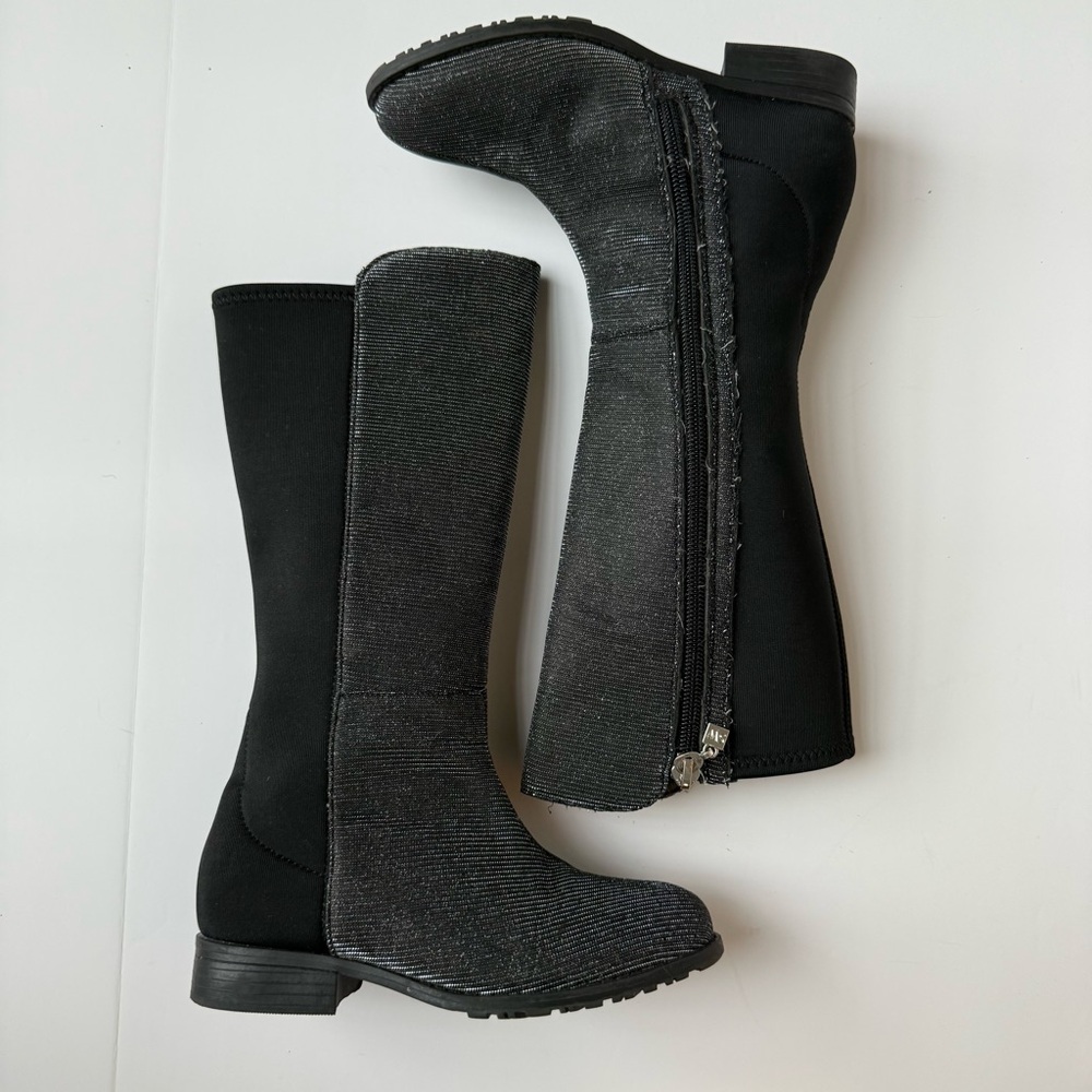 Stuart Weitzman Kids Shimmer Riding Boots Size 10 | Silver Stretch Panel - Picture 4 of 9